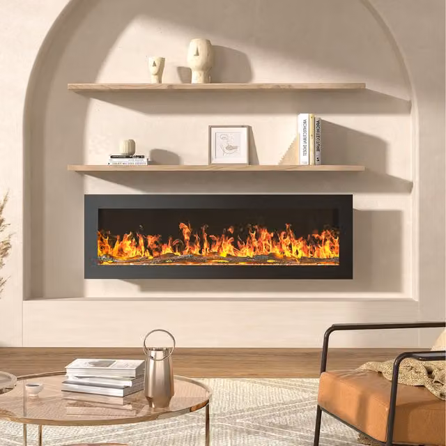 Livingandhome Black Wall-Mounted or Freestanding Electric Fireplace, Width: 101.6 cm
