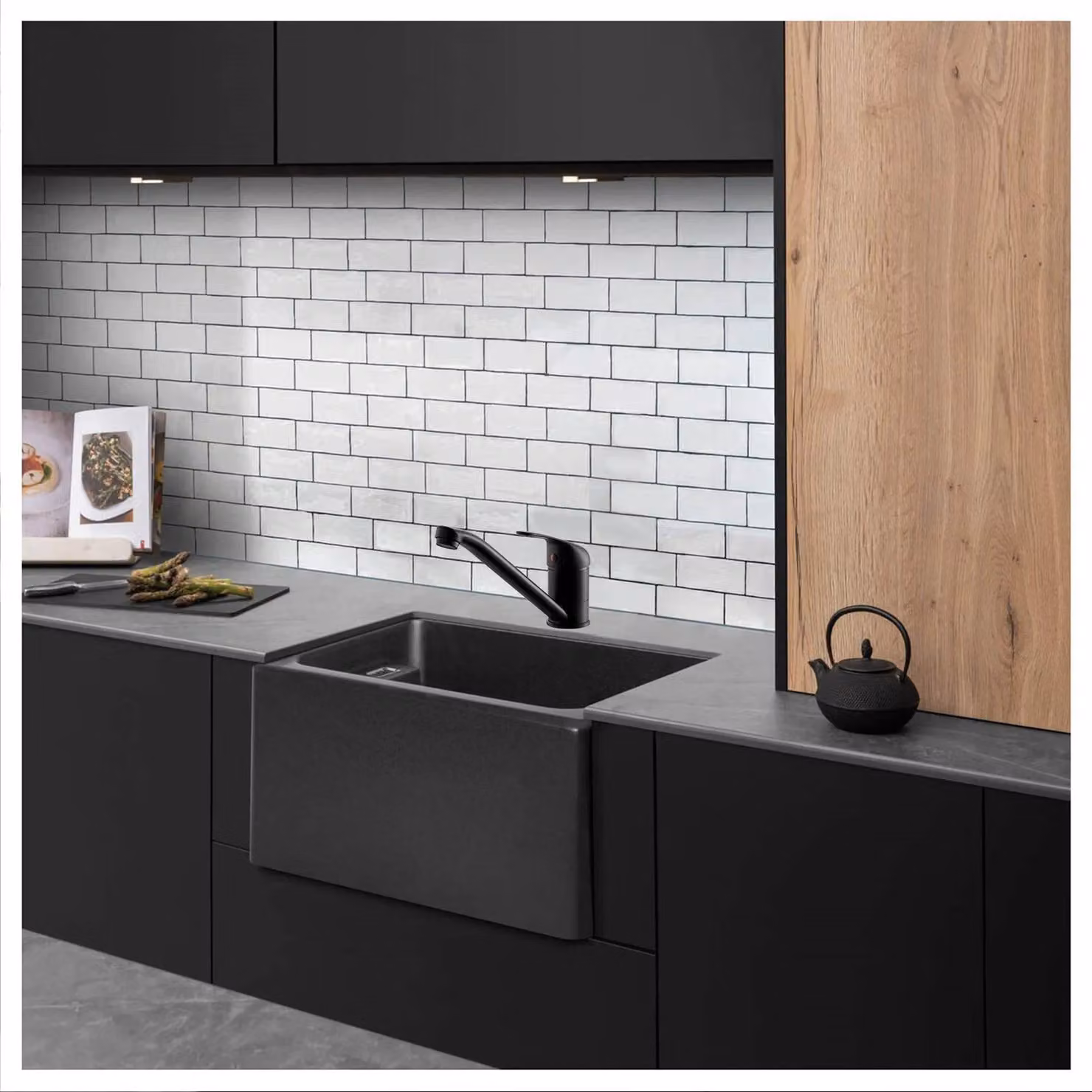 BATHWEST Matte Black Single Lever Kitchen Mixer Tap with 360 Swivel Spout in Brass – 4