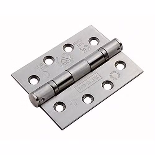Loops Pair of Satin Stainless Steel Ball Bearing Butt Hinges, H 102 x W 76 x D 3 mm