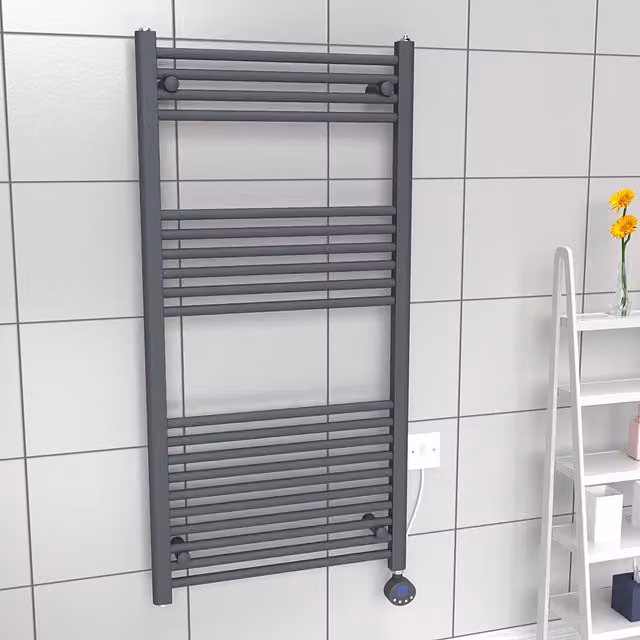 Lux Heat Anthracite Grey Metal Electric Towel Radiator, H: 120 cm, W: 60 cm