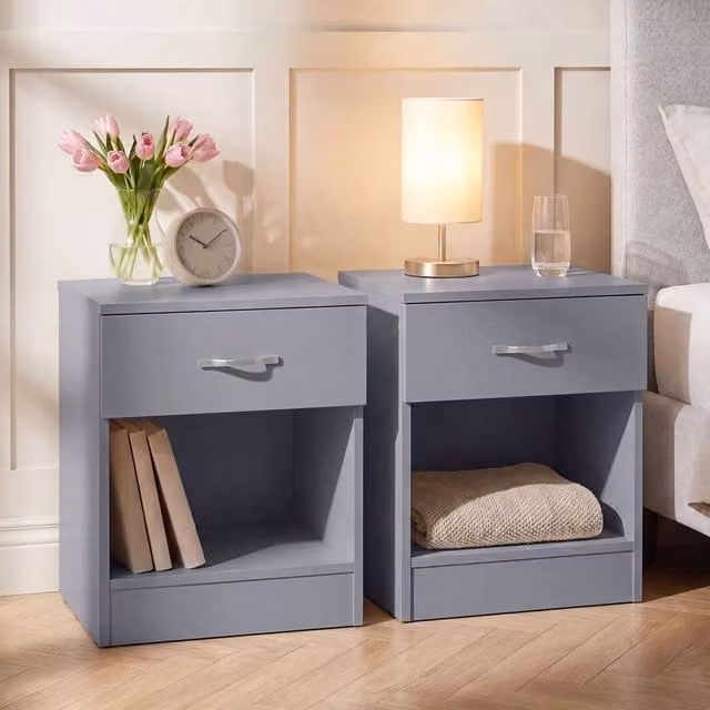Vida Designs Riano 1 Drawer Bedside Chest Set of 2 in Grey