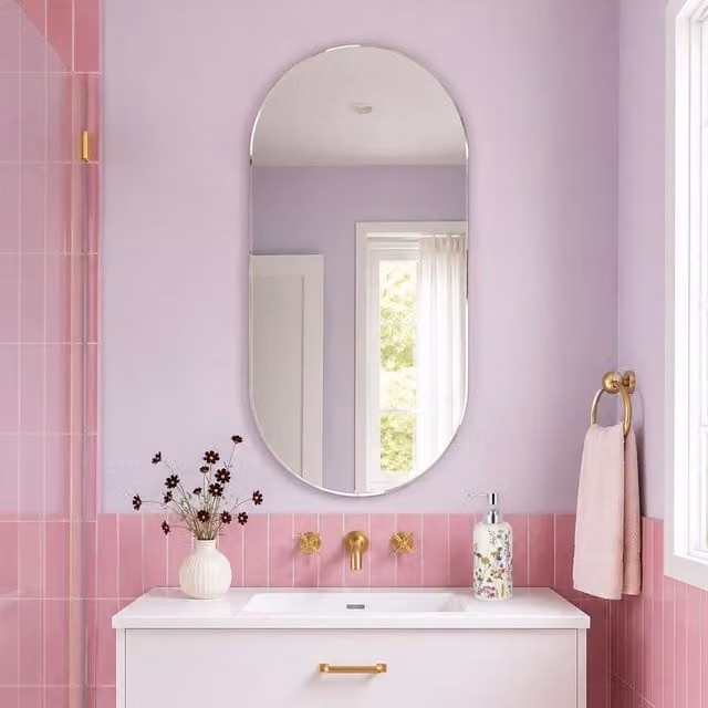 Showerdrape Archway Oval Frameless Wall Mounted Bathroom Mirror in Silver, W: 80 cm, H: 40 cm – 1