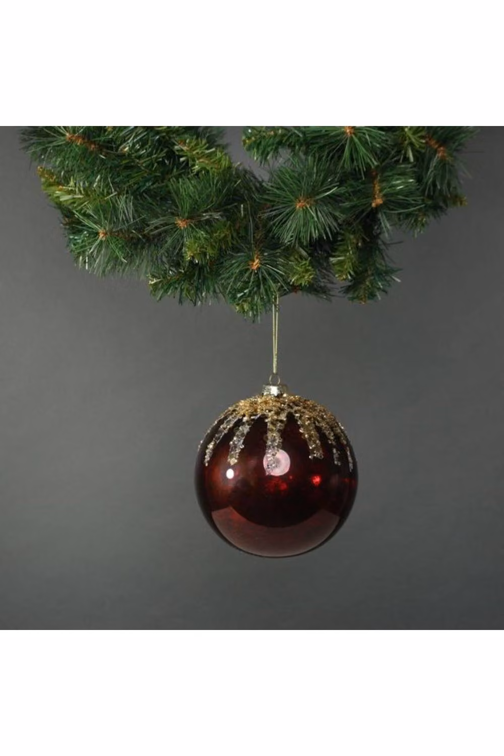 KDMD Zanna Glass Christmas Bauble in Red and Gold, Diameter: 15 cm – 2