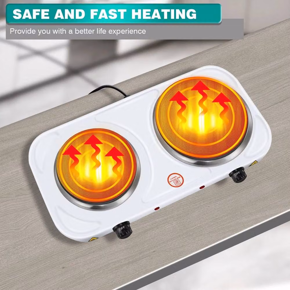 FLAVORA Double Portable Electric Hot Plate Table Top Cooker Hob in White – 3
