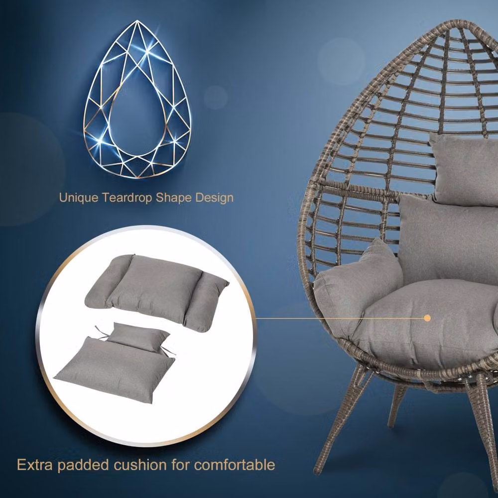 Wyld Haus Luyono Grey Teardrop Rattan Egg Chair with Cushion – 5