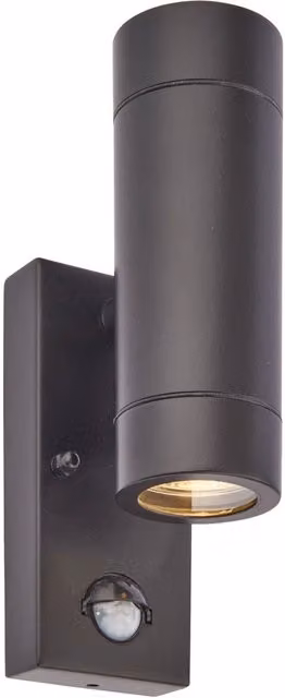 Loops Twin Up & Down IP44 Wall Light with PIR Motion Sensor in Matt Black Stainless Steel and Transparent Glass for Garden and Outdoor Use, GU10 LED Compatible – 3