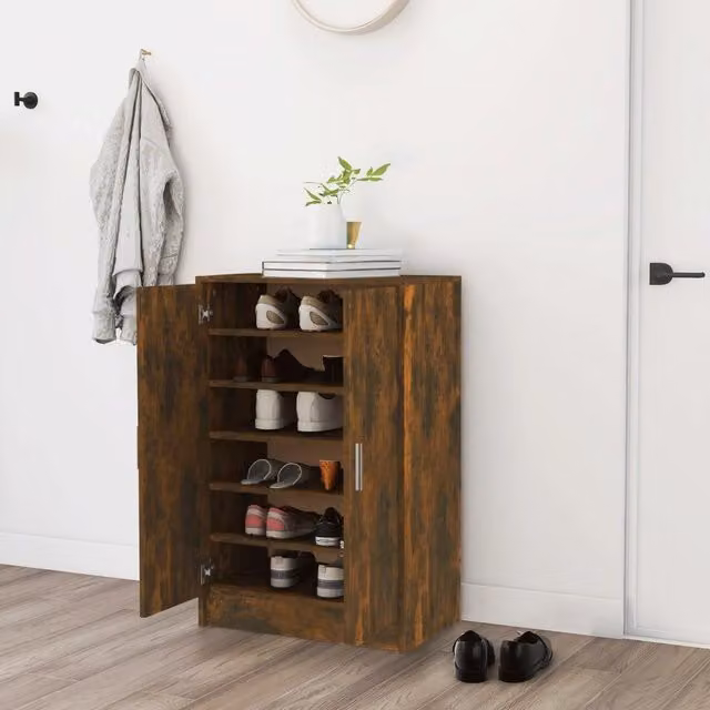 Berkfield Home Smoked Oak Shoe Cabinet in Brown, W/D/H: 60 x 35 x 92 cm – 1
