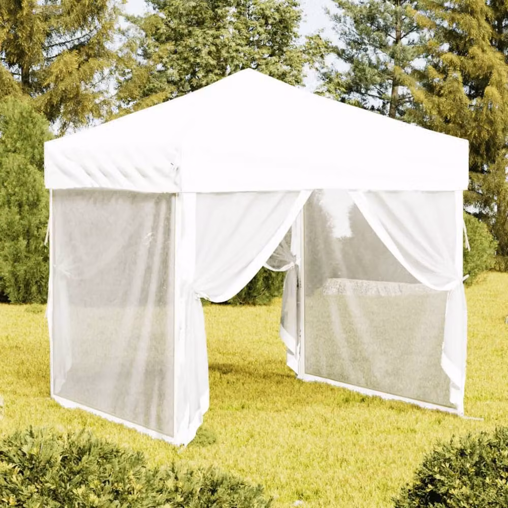 Berkfield Home Sturdy Folding Party Tent with Sidewalls, White, W/D/H: 2 x 2 x 2.54 m – 2
