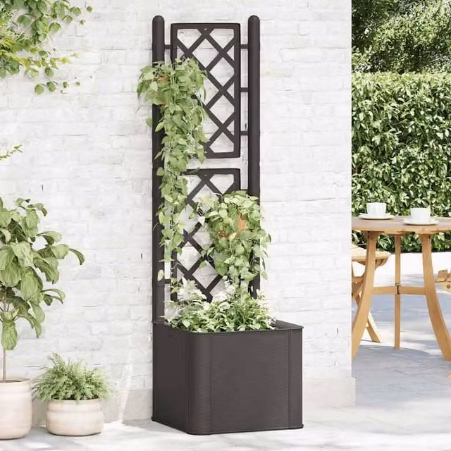 Berkfield Home Garden Raised Bed with Trellis and Self-Watering System, Anthracite and Black, W: 142 cm, D: 43 cm, H: 35 cm