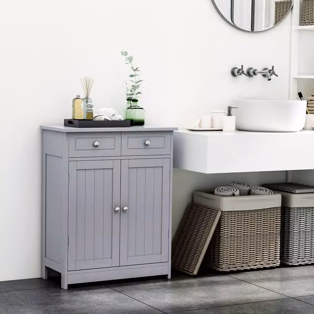 Kleankin Classic Freestanding Bathroom Storage Unit in Grey and White, W: 75 cm, D: 60 cm, H: 60 cm