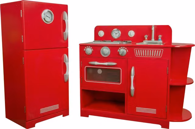 Teamson Kids Little Chef Amsterdam Retro Play Kitchen in Red Wood