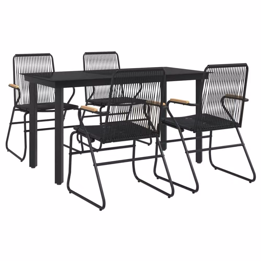 Berkfield Home 5 Piece Modern Garden Dining Set in Black PVC Rattan with Metal and Glass Details – 3