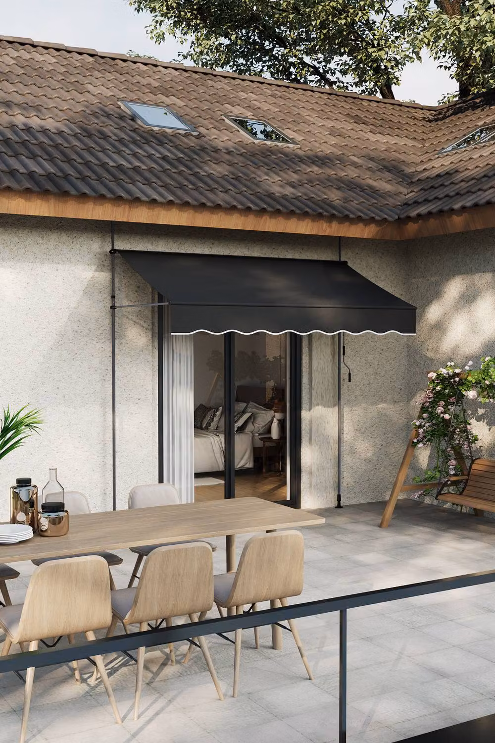 Living and Home Manual Retractable Outdoor Patio Awning with Hand Crank in Black – 2