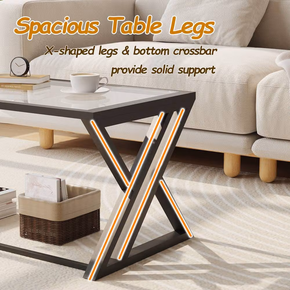 Huhote Rectangular Glass Coffee Table with Black Metal Frame in Clear and Black – 5