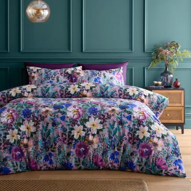 Portfolio Home Ophelia Floral Purple Microfibre Duvet Cover and Pillowcase Set, W/D/H: 180 x 200 cm and 50 x 75 cm – 1