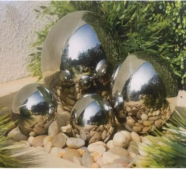 FLAVORA 4 Piece Stainless Steel Round Garden Gazing Balls in Metallic Silver – 1