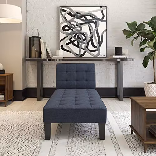 DHP Furniture Adalynn Chaise Lounger in Blue Linen, W: 73 cm, D: 163 cm, H: 80 cm – 3