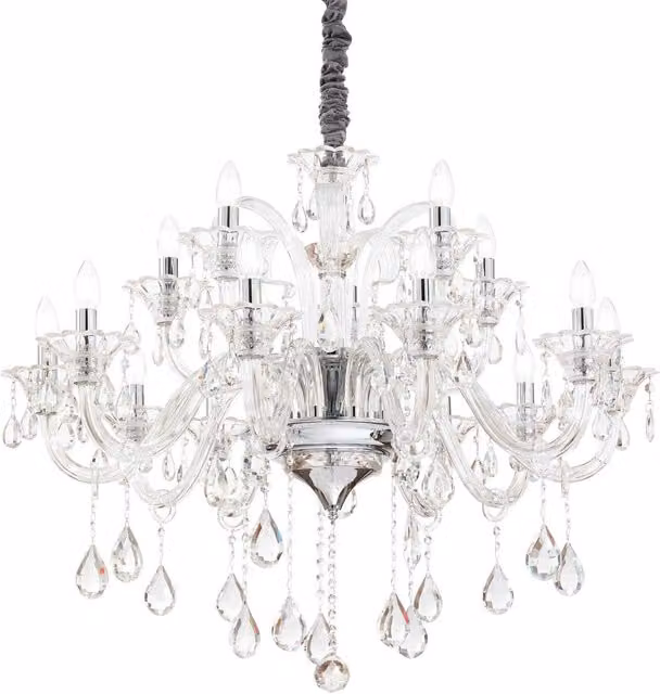 Ideal Lux Colossal 15-Light Chandelier with Clear Glass and Crystal in Chrome and Yellow