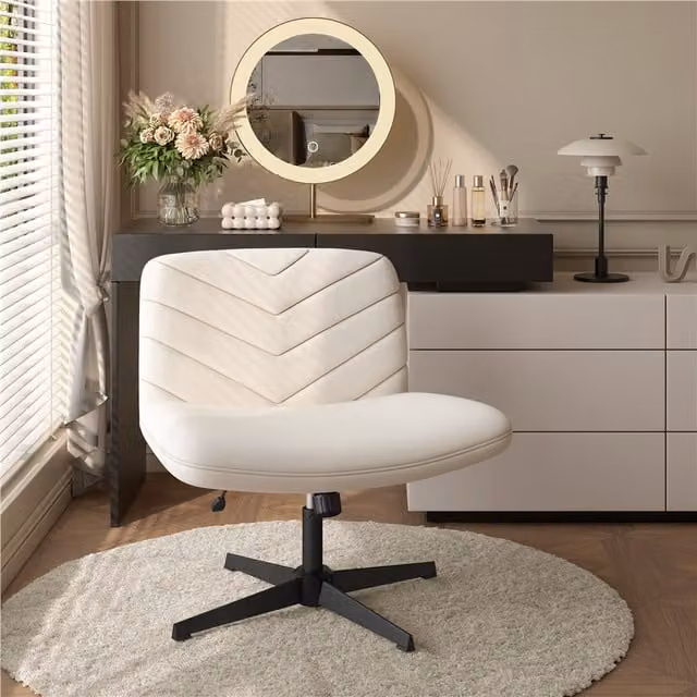 Yaheetech Modern Swivel Wide-Seat Task Chair in Beige for Home Office and Makeup Desks