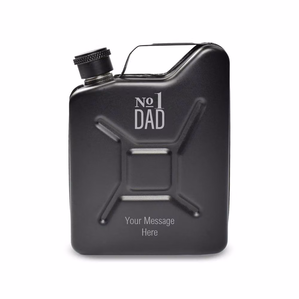 Uniqueful Men's Personalised No.1 Dad Black Jerry Can Hip Flask, 100ml – 2