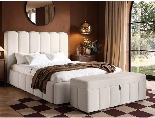 Solace+Co Emilie Upholstered Blanket Box in Cream