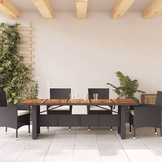 Berkfield Home Rectangular Garden Table with Black Poly Rattan and Oiled Acacia Wood Top, W: 240 cm, D: 90 cm, H: 75 cm