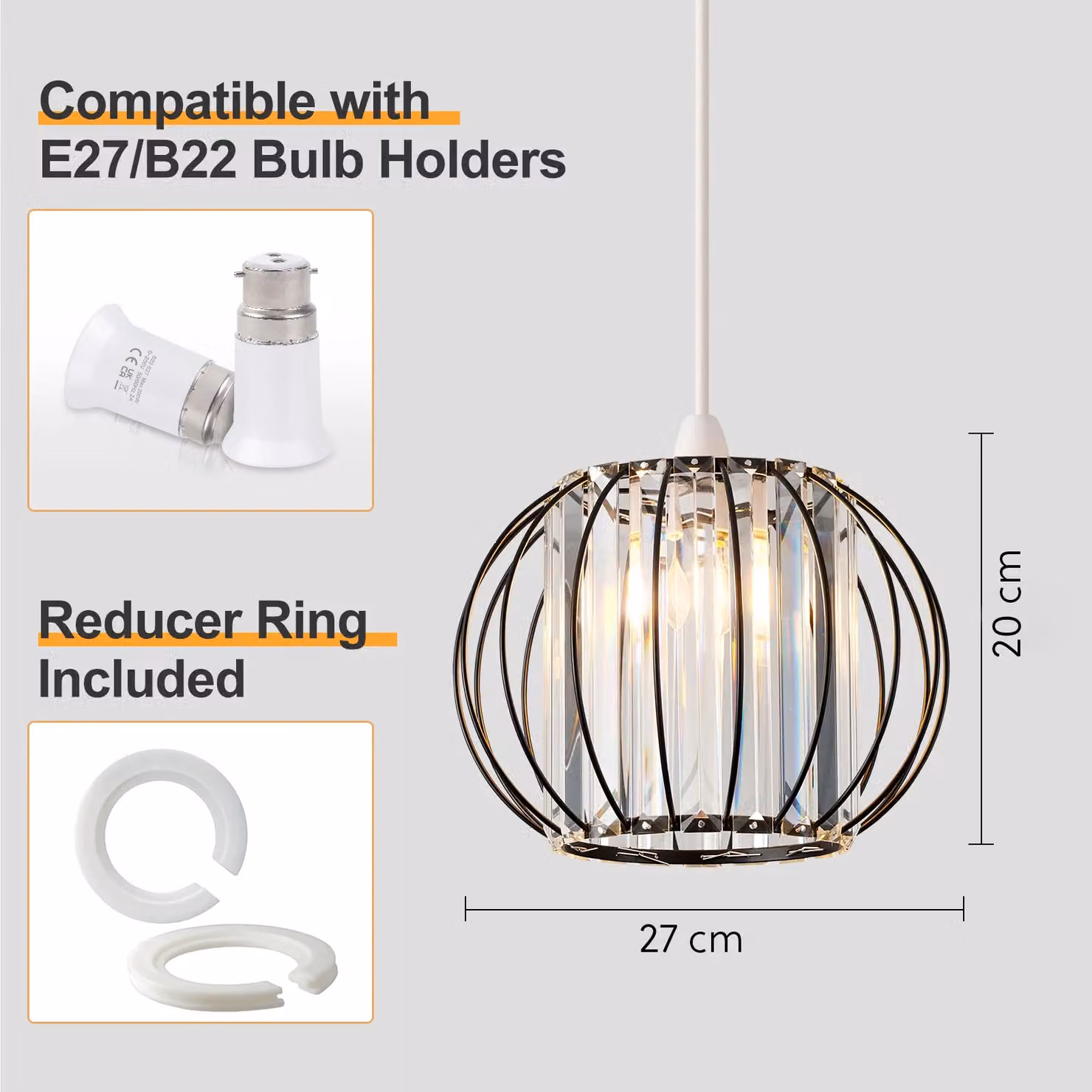 Harper Living Modern Sphere Easy Fit Pendant Shade in Matt Black, Diameter: 27 cm – 5