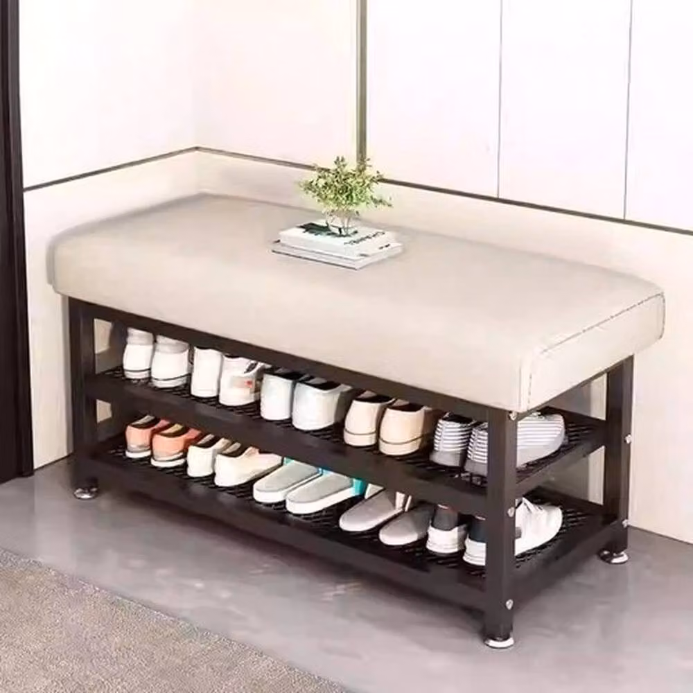 FORGEVIO White Shoe Bench Stool and Storage Cabinet with Synthetic Leather Seat – 2