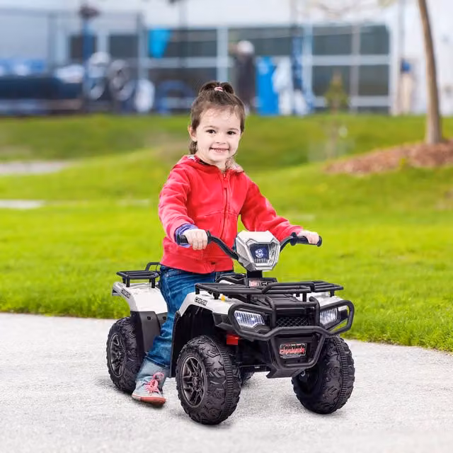 HOMCOM 12V Electric Quad Bike for Kids with Light and Sound, White