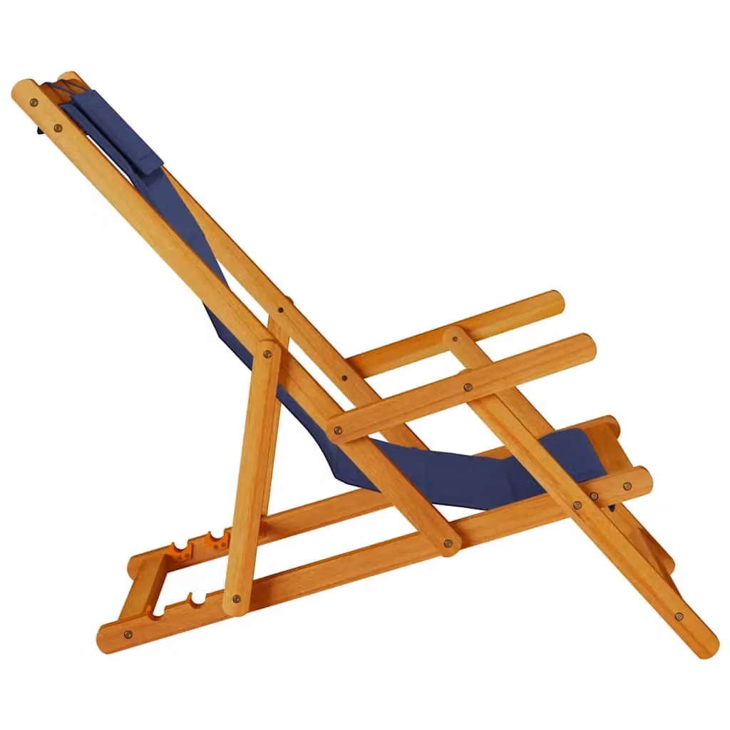 Berkfield Home Folding Beach Chair with Armrests and Adjustable Headrest in Blue Acacia Wood and Textilene – 3