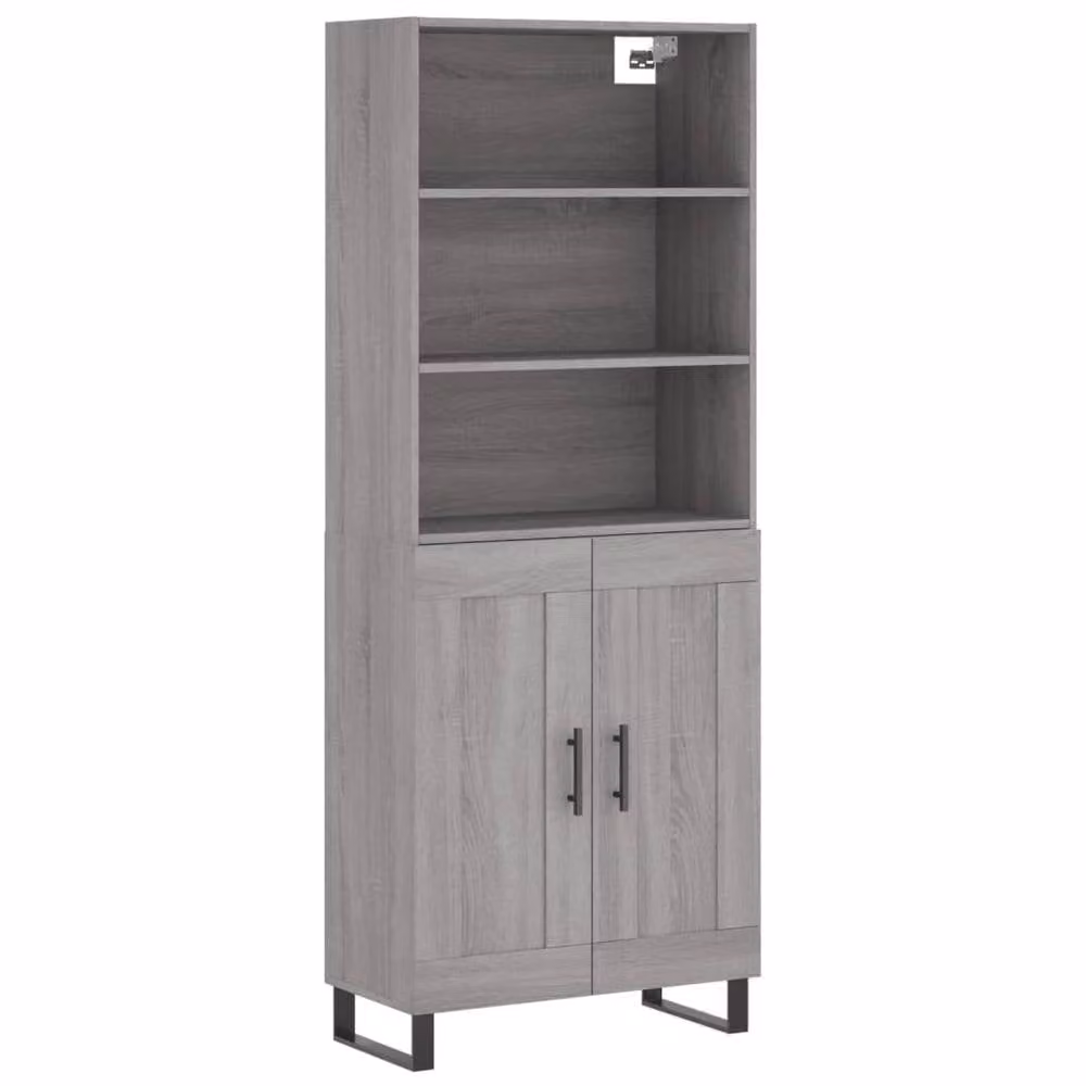 Berkfield Home Modern Grey Highboard with Hinged Doors and Open Shelves, W/D/H: 69.5 x 34 x 180 cm – 3
