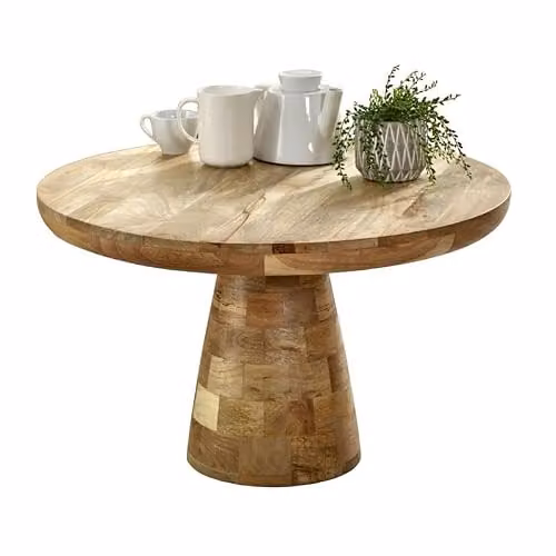 Indian Hub Surrey Mushroom Style Coffee Table in Brown Solid Mango Wood, W: 80 cm, D: 80 cm, H: 45 cm