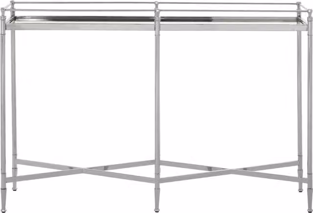 Orsina Elegant Silver Mirrored Top Console Table with Glass and Metal Frame