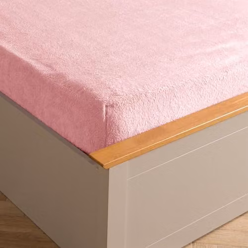 OHS Single Teddy Fleece Thermal Fitted Sheet, Pink, W/D/H: 90 x 190 cm