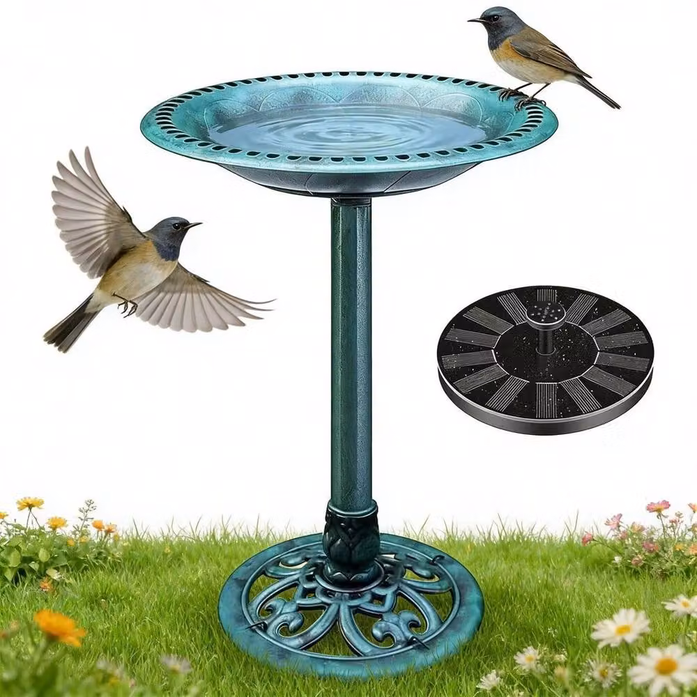 NESTLUNE Green Solar Bird Bath Pedestal with Fountain – 5