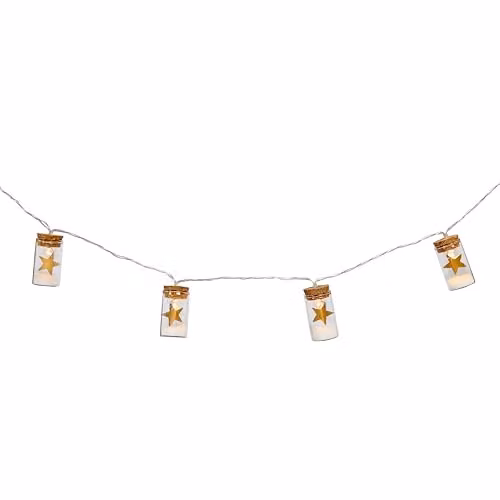 Lights4fun 10 Star Glass Bottle LED String Lights in Gold, White, Silver and Transparent – 3
