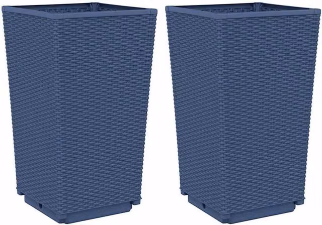Berkfield Home Garden Planter Tub Set of 2 in Blue and Grey, W/D/H: 32.5 x 32.5 x 57 cm