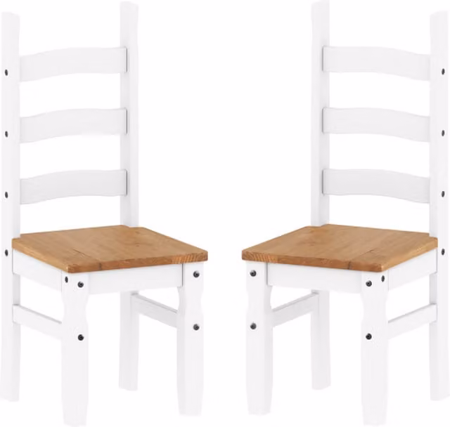 Mercers Furniture Corona Pair of Dining Chairs in Distressed White Waxed Solid Mexican Pine