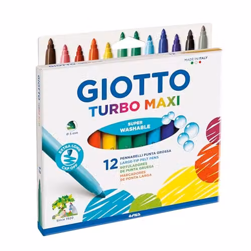 Giotto Turbo Maxi Super Washable Felt Tip Fibre Pens with 5mm Broad Nib, 12 Assorted Colours – 2