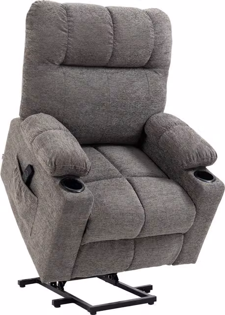 HOMCOM Grey Velvet Electric Power Lift Riser and Recliner Chair for Seniors with Armrests – 1