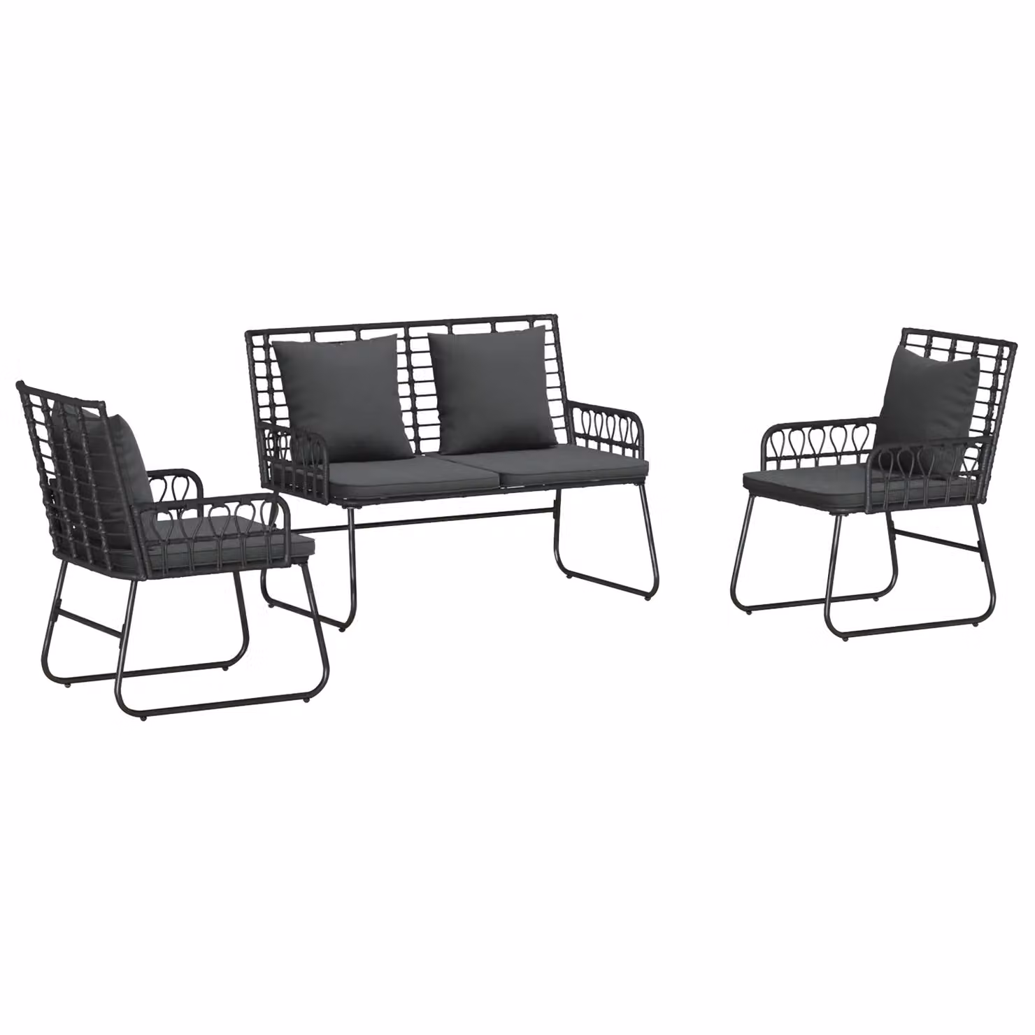 Berkfield Home 3 Piece Poly Rattan and Steel Garden Dining Set with Pillows in Black – 2