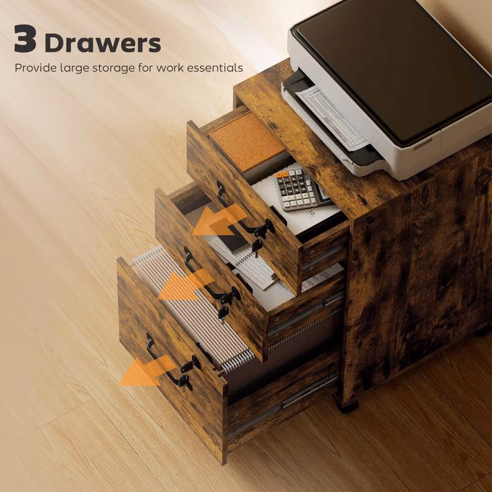 HOMCOM 3 Drawer Rolling File Cabinet for A4 and Letter Size in Brown – 4