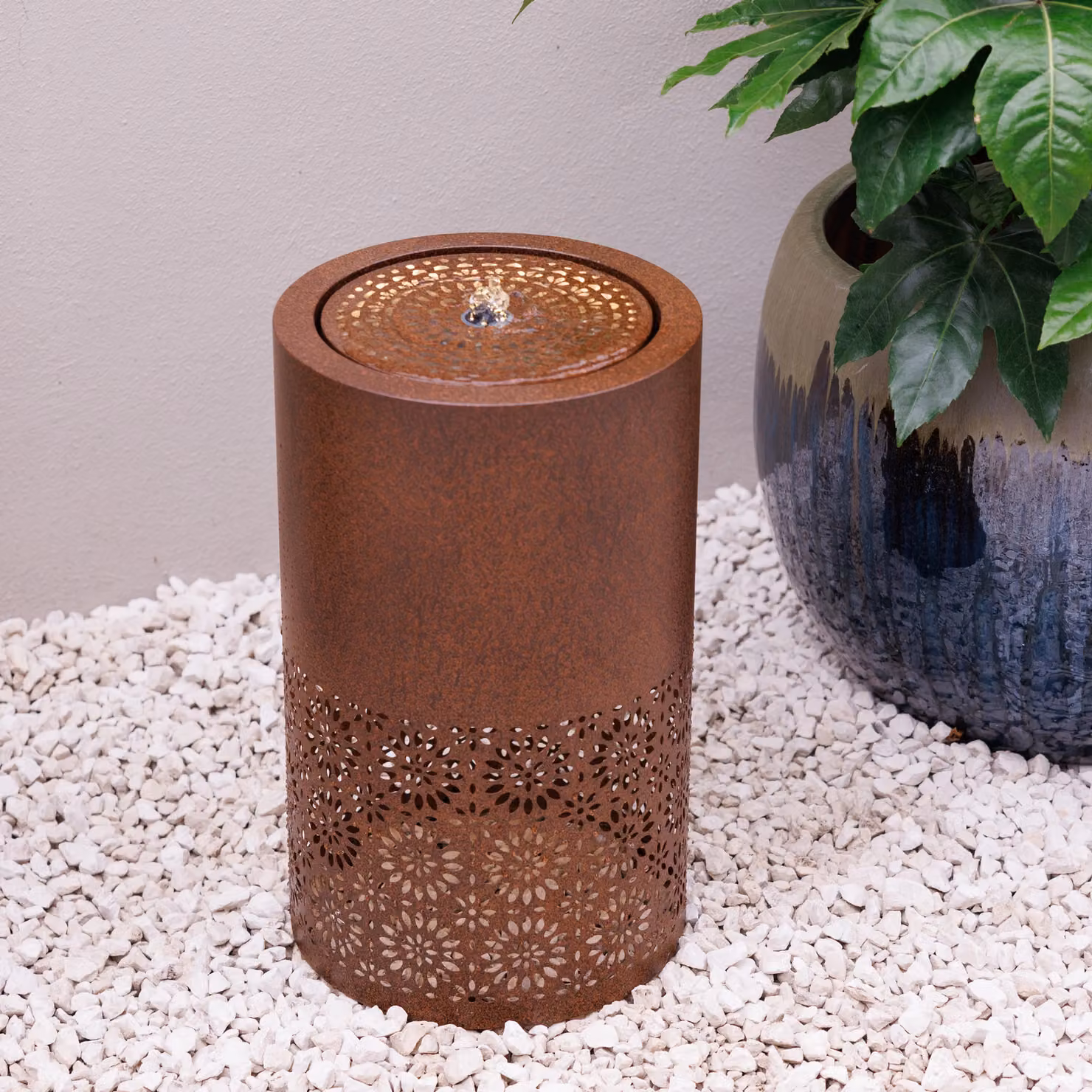 Primrose Cautley Filigree Floral Cut Out Design Metal Water Feature with LED Lights, Brown, Height: 50 cm – 2