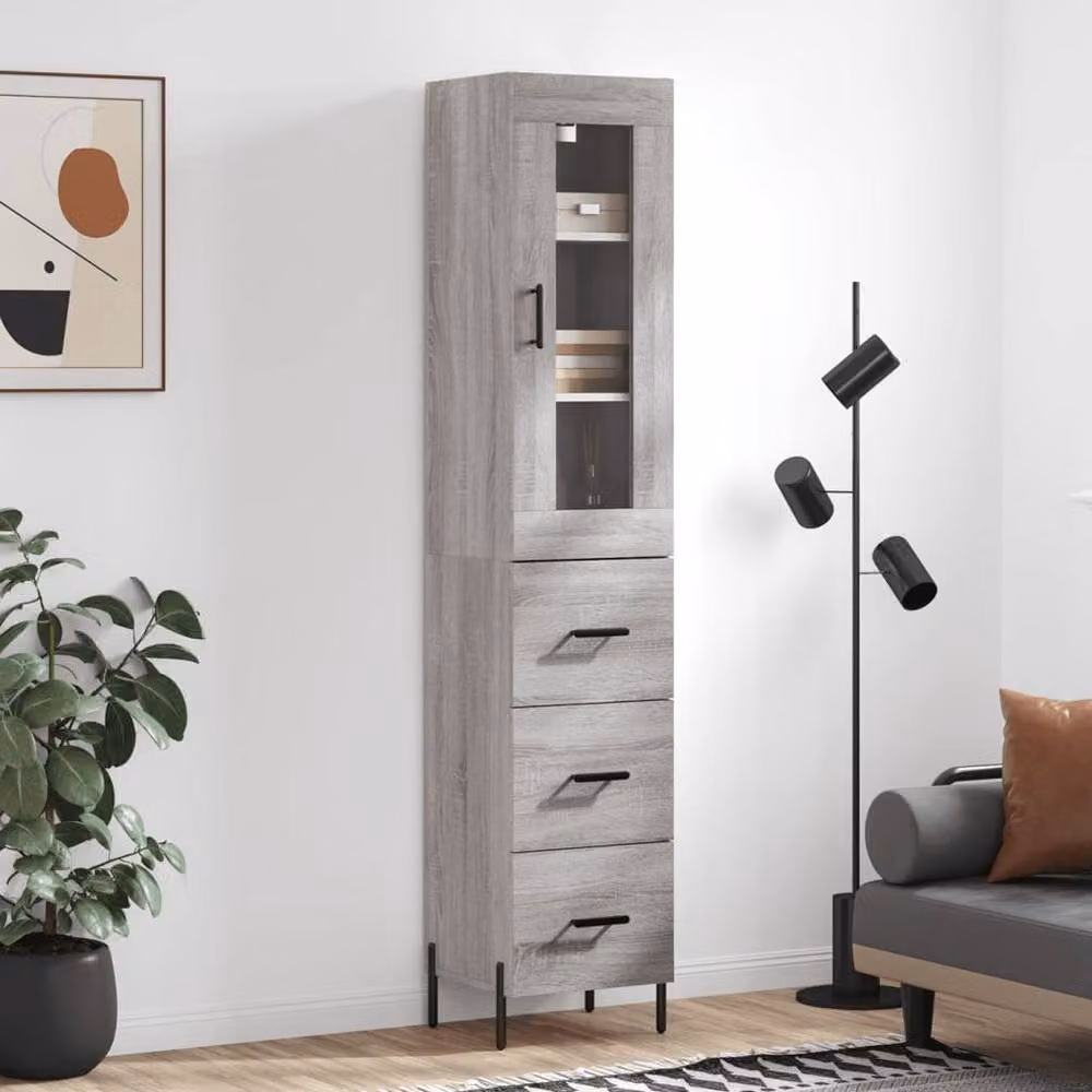 Berkfield Home Grey Sonoma Modern Highboard with Doors and Drawers, W/D/H: 34.5 x 34.0 x 180.0 cm – 2