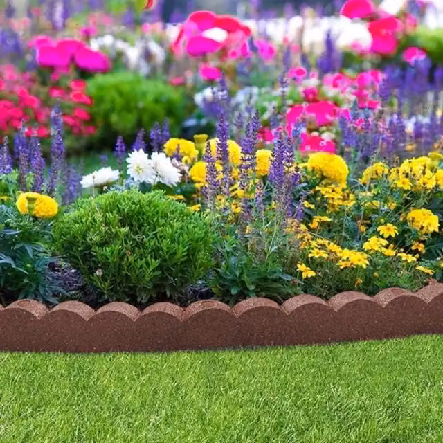 Nicoman Flexible Rubber Garden Border Edging in Brown and Grey, Scallop Stone Design, 20 Pack