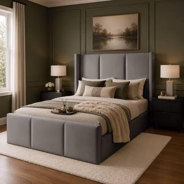 Desire Deco Grayson Luxury Upholstered Wingback Bed Frame in Grey, 200 x 200 cm