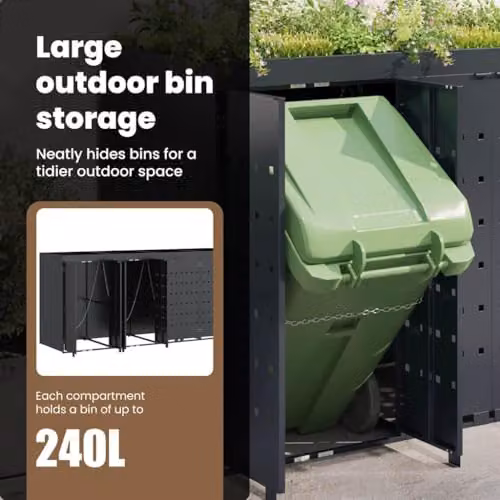 vidaXL Wheelie Bin Storage for 4 Bins, Anthracite, W: 272 cm, D: 77.5 cm, H: 121.5 cm – 5