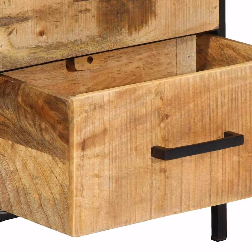Berkfield Home Set of 2 Solid Mango Wood Bedside Cabinets in Black, W/D/H: 40 x 35 x 50 cm – 7