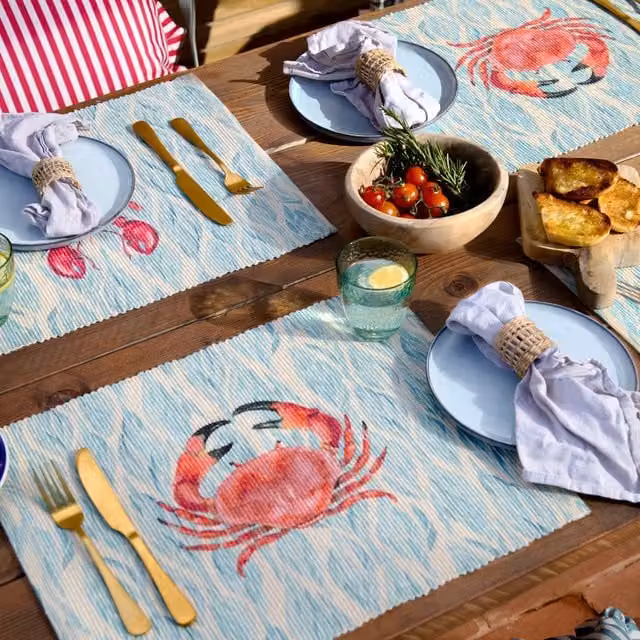 Wylder Abersoch Set of 4 Blue Marine Graphic Outdoor Placemats, W: 46 cm, H: 36 cm
