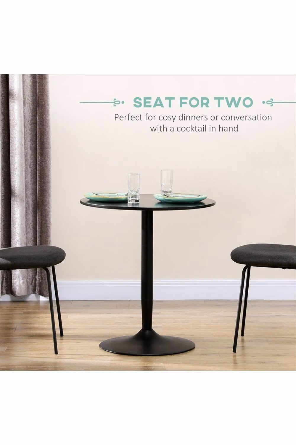ERGOVEXA Minimalistic Round Two-Person Dining Table, Black, H 75 cm x Φ 70 cm – 3